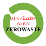 Red Mankato Area Zero Waste text on top of green circle